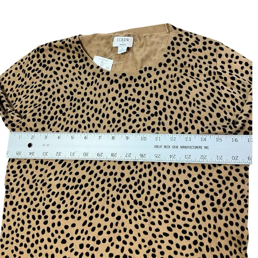 J Crew Tan Cheetah Print‎ Teddie Knit Pullover Animal Timeless Sweater Womens S